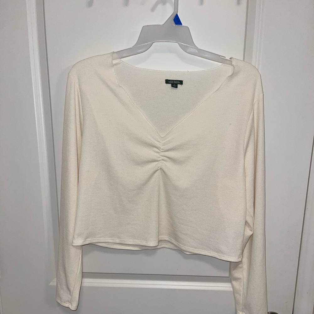 Beige Waffle Knit Long Sleeve Top